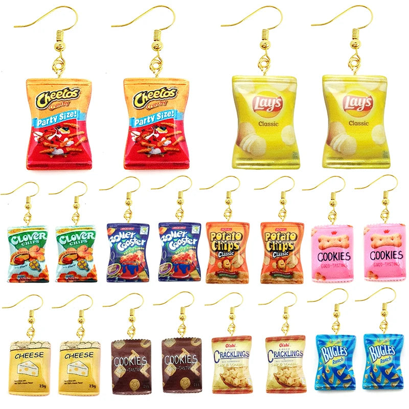 Earring For Women. Funny French Fries, Cheese, Chips and Snacks