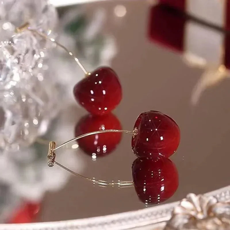 Small Fresh Sweet Red Cherry Earrings