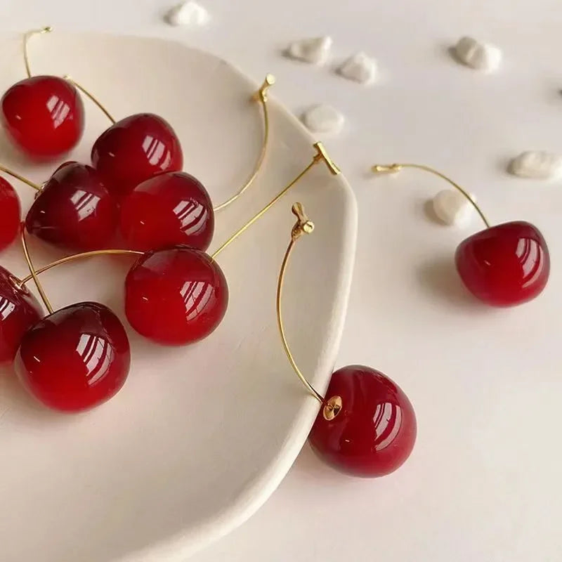 Small Fresh Sweet Red Cherry Earrings