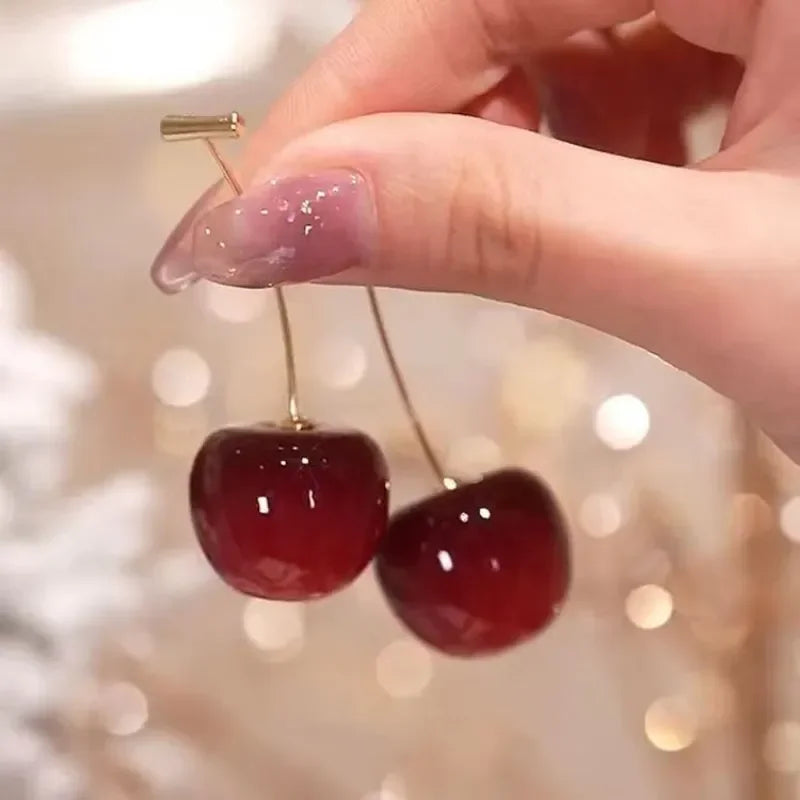 Small Fresh Sweet Red Cherry Earrings