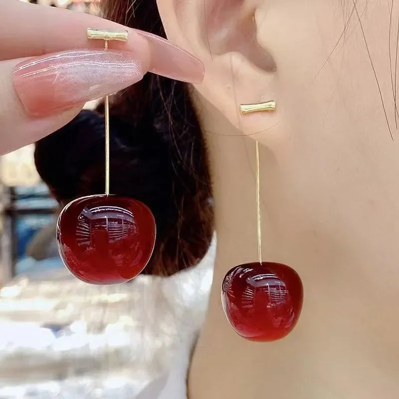 Small Fresh Sweet Red Cherry Earrings